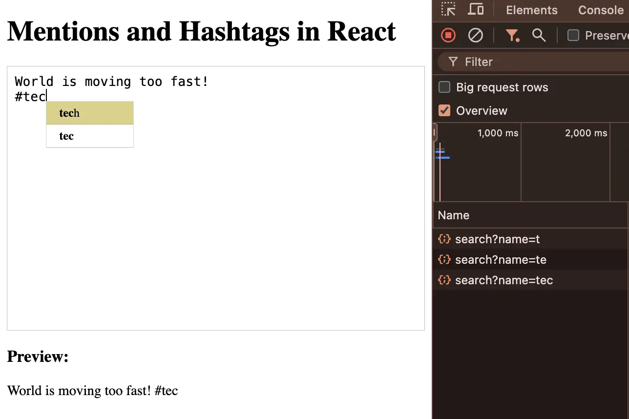React mentions async hashtag suggestions