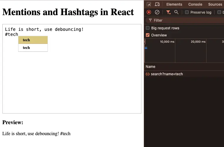 React mentions debounce api call